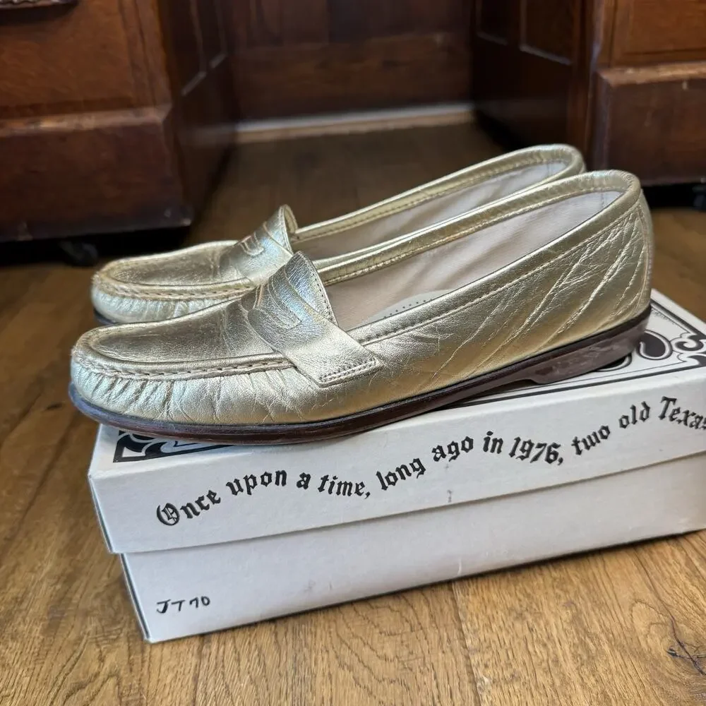 SAS Wink Loafers Womens Size 9.5 S Gold Metallic Leather Slip On Tripad Shoes